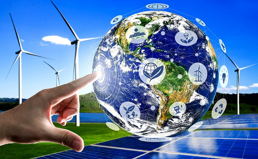 Concept Of Sustainability Development By Alternative Energy. Man